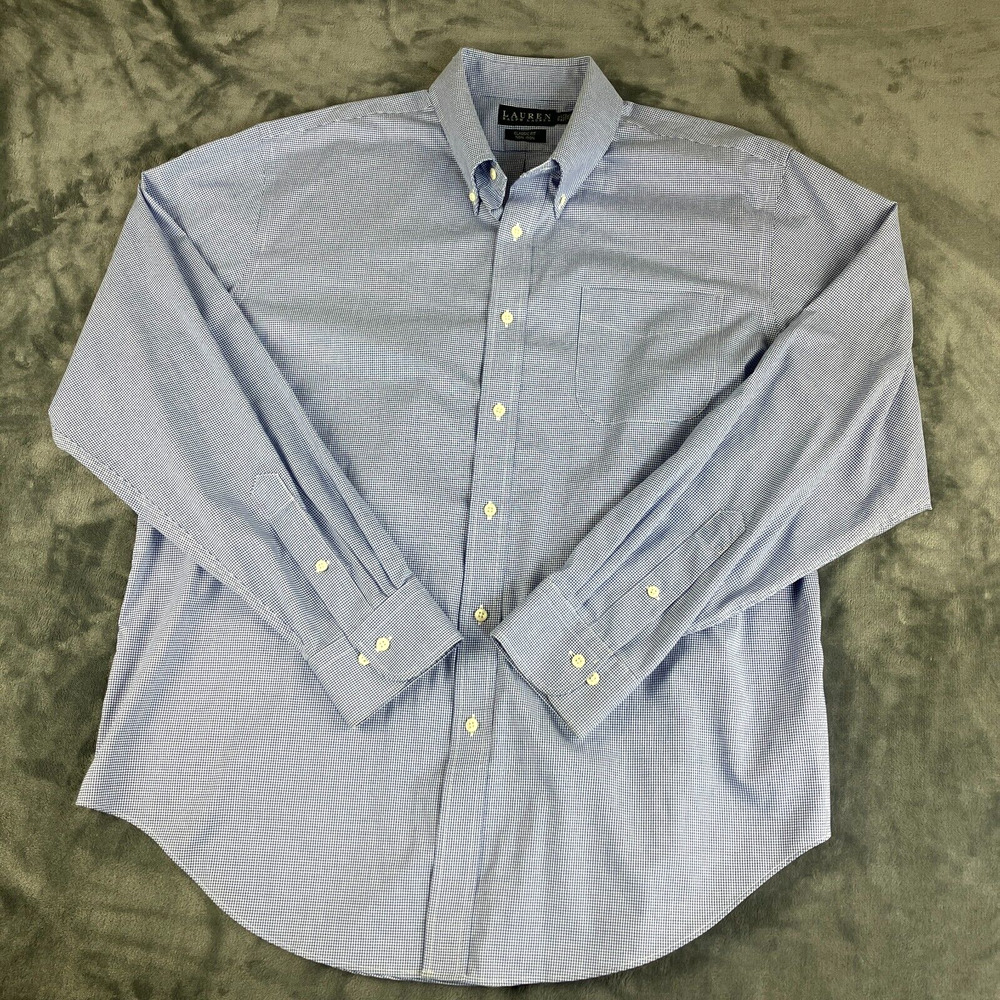 Lauren‎ Ralph Lauren Shirt Men's 17-1/2 (36-37) Blue/White Check Long Sleeve